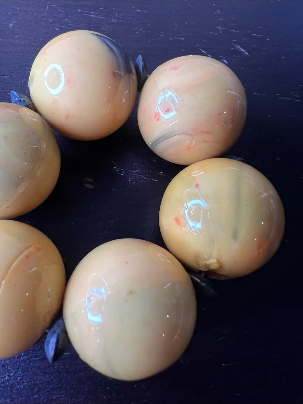 Vintage Yellow Marbled Napkin Rings Set of 5, Plastic Bauble Table Decor